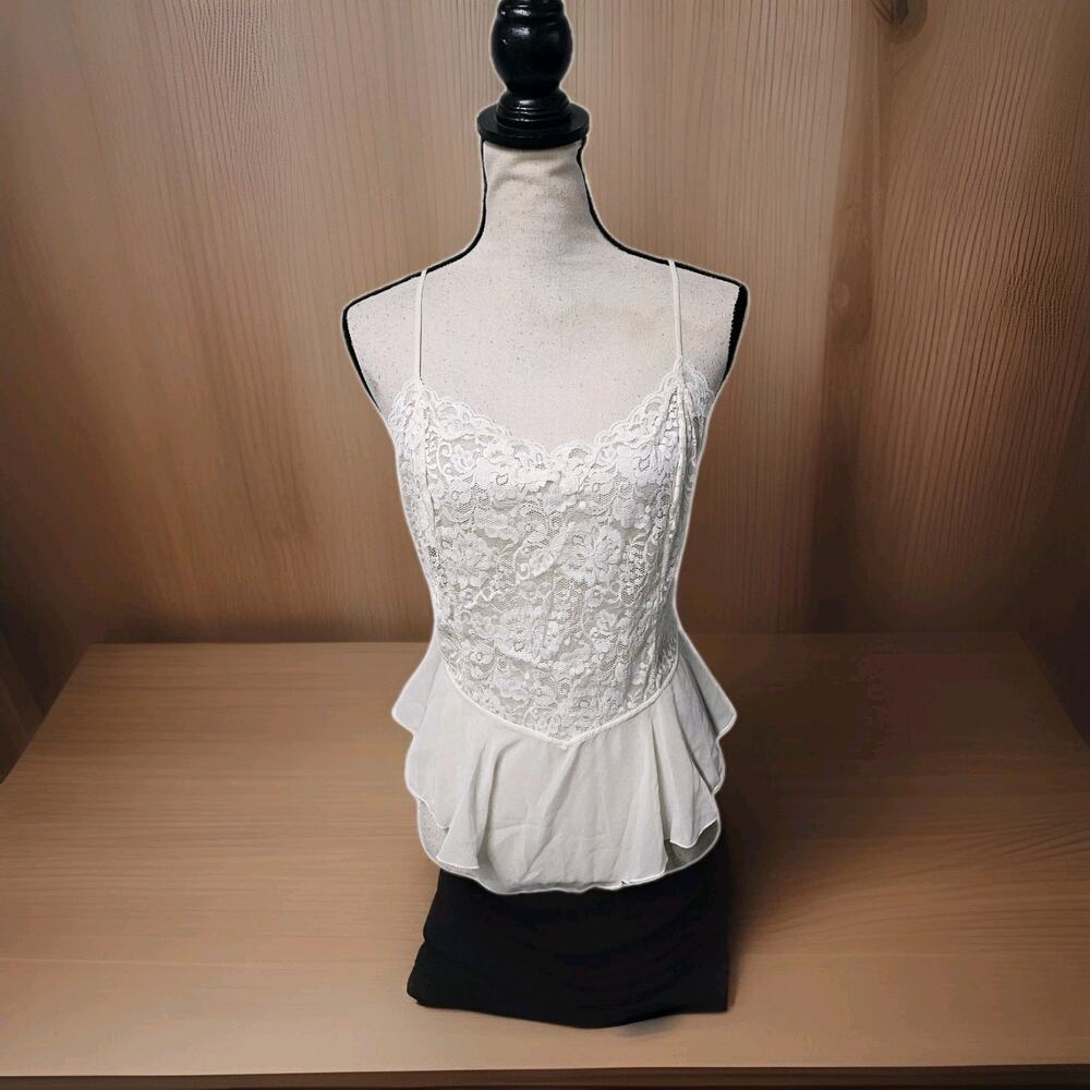 VTG 90’s Lingerie White Playsuit Med Lace Sheer Romper Coquette Teddy Balletcore